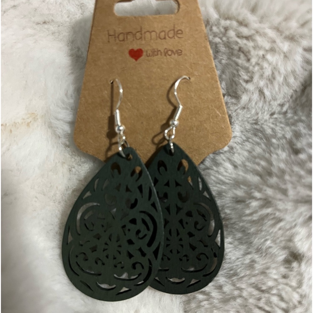 Handmade green wood earrings